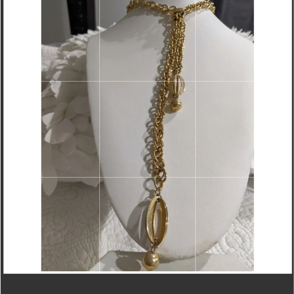 Vintage Art Deco adjustable Chunky Chain gold brass Y necklace